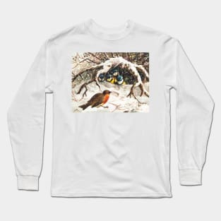 Vintage Christmas Postcard Depicting Birds in Snow Long Sleeve T-Shirt